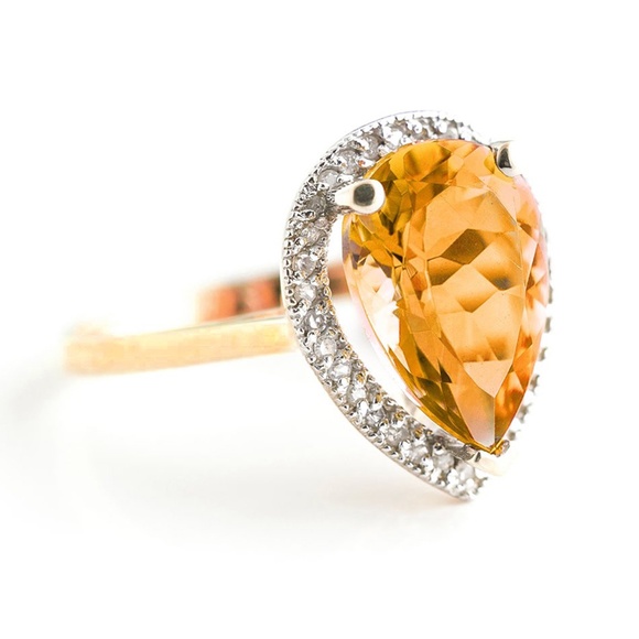 Galaxy Gold Products Jewelry - 14K. SOLID GOLD RING WITH NATURAL DIAMONDS & CITRINE (Rose Gold)